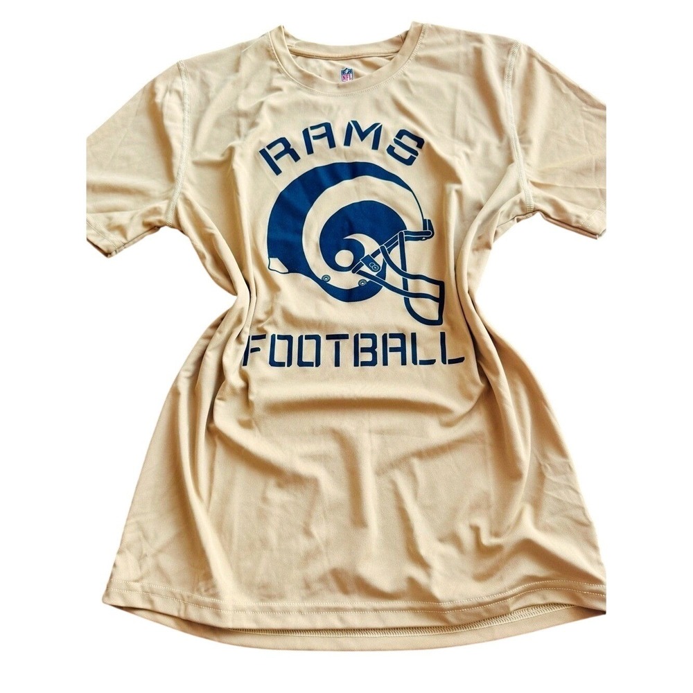 LA Rams Graphic Tee Football Gold Crewneck Vintage Logo Navy Kids L/Womens S/M